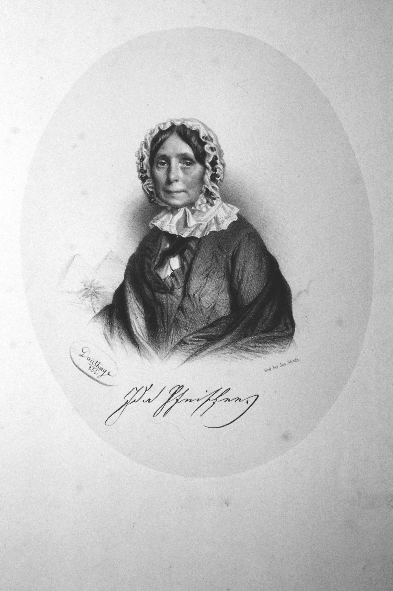 Deutsch: Ida Pfeiffer (1797-1858), österreichische Reisende. Lithographie von Adolf Dauthage. 1855